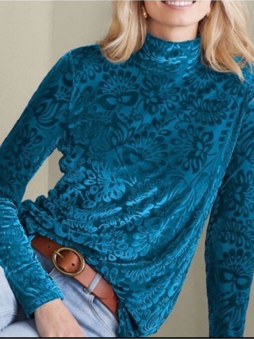 Soft Surroundings Blue Velvet Long Sleeve Top